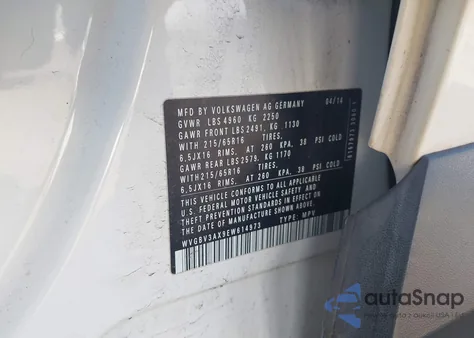 2014 Volkswagen Tiguan S from USA, damaged, VIN WVGBV3AX9EW614973